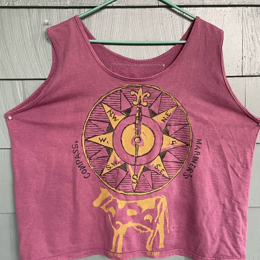 Rare Retired design.1989 Vintage Blue Fish Block Printed sleeveless T-Shirt